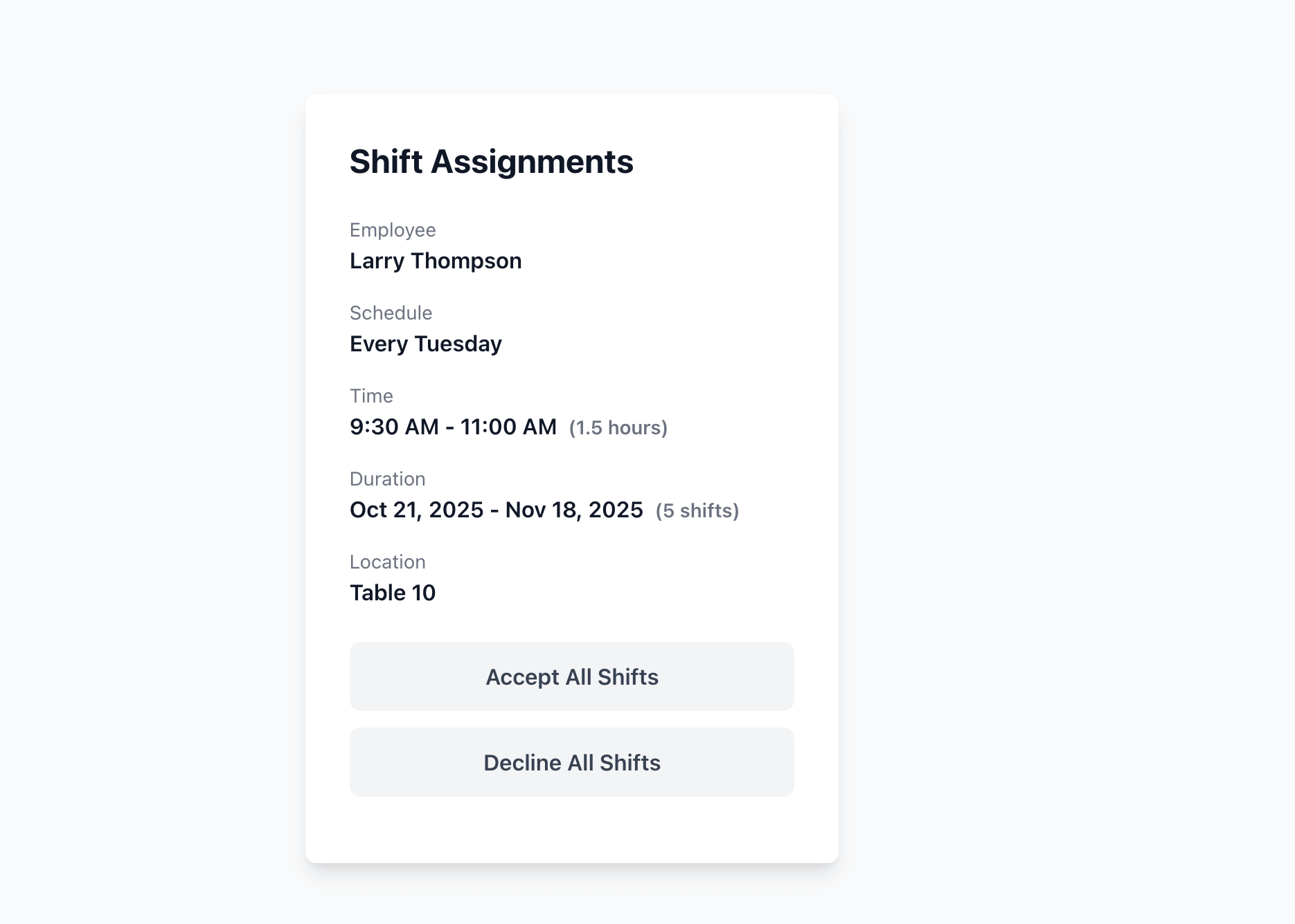 Shift responses showing accepted and declined